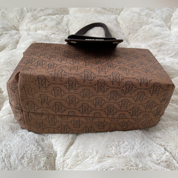 Roberto Cavalli Brown Large Nylon Luxury Designer Shopper Tote - Picture 7 of 14